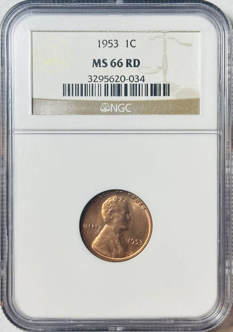 1953 Philadelphia Lincoln Wheat Cent NGC MS-66 Red Certified: 1953 Philadelphia Lincoln Wheat Cent NGC MS-66 Red Certified This 1953 Lincoln cent features the Wheat Ears reverse and is certified by NGC with a grade of MS-66 RD. Struck in copper at the Philadelph