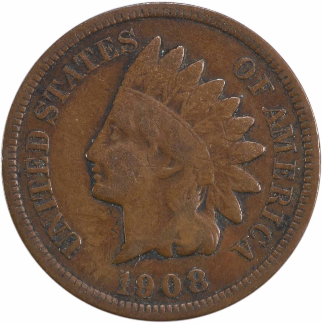 1908-S Indian Head Cent Copper Coin VG Uncertified: 1908-S Indian Head Cent Copper Coin VG Uncertified This 1908-S Indian Cent features a vintage design, reflecting its historical significance. The coin is circulated and in Very Good (VG) condition, sh