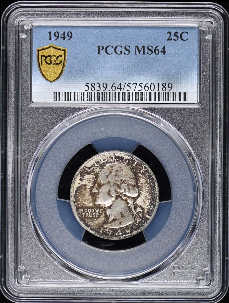 1949 Washington Quarter PCGS MS64 Uncirculated Philadelphia: 1949 Washington Quarter PCGS MS64 Uncirculated Philadelphia This 1949 Washington Quarter is certified by PCGS with a grade of MS64, indicating an uncirculated condition. Minted in Philadelphia, this c