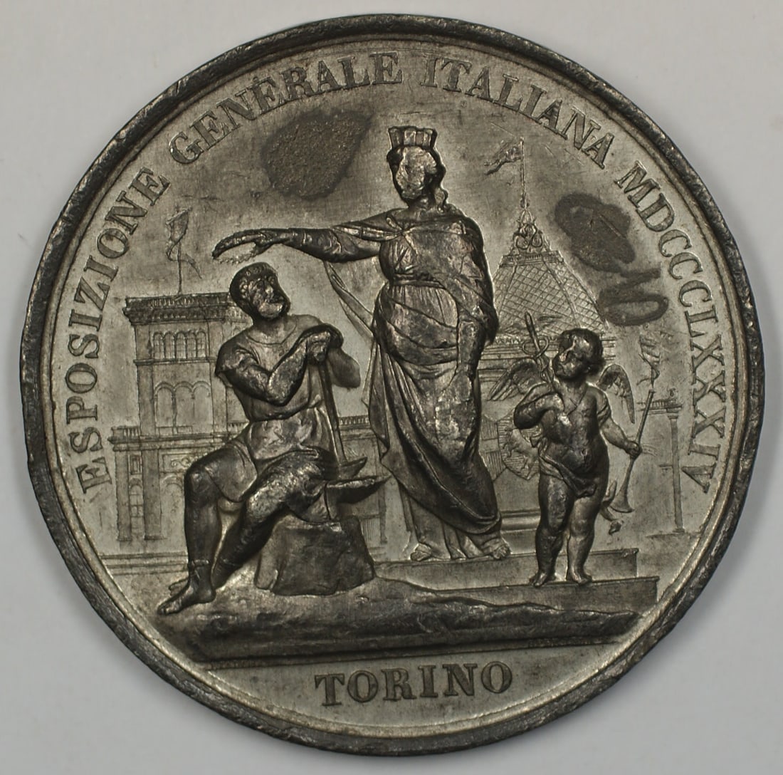 1884 Turin World Expo Commemorative White Metal Medal Italy: 1884 Turin World Expo Commemorative White Metal Medal Italy This is a pre-owned 1884 Italy Turin Torino World Expo medal, struck in white metal. The medal commemorates the 1884 World Exposition held i