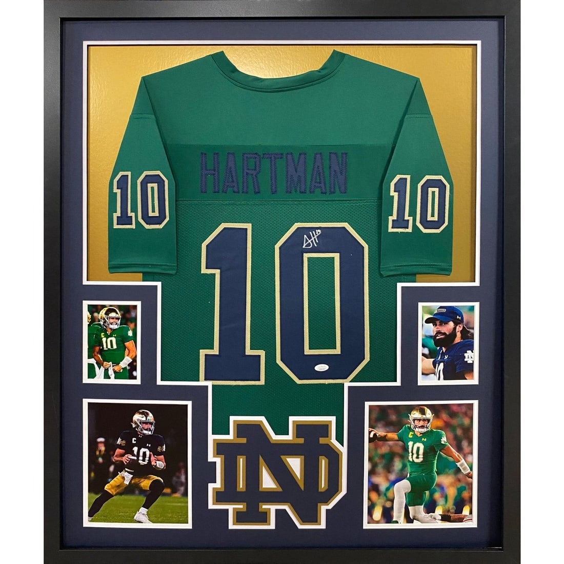 Sam Hartman Autographed Framed Jersey JSA Authenticated Notre Dame 42x34: Sam Hartman Autographed Framed Jersey JSA Authenticated Notre Dame 42x34 This autographed Sam Hartman framed jersey is a must-have for any Notre Dame fan. Authenticated by JSA, a leading name in sport