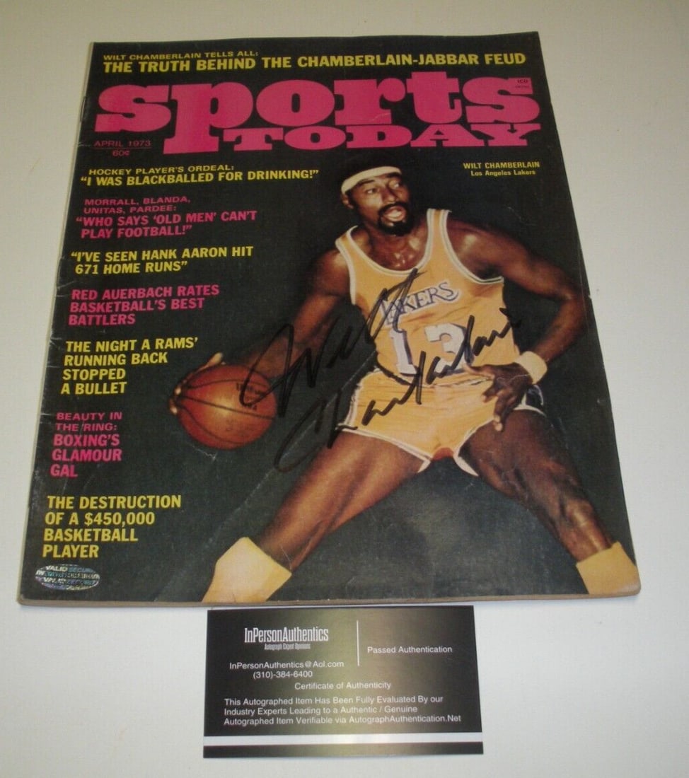 Wilt Chamberlain Signed Magazine Lakers 76ers with COA Original: Wilt Chamberlain Signed Magazine Lakers 76ers with COA Original This is an original magazine featuring the legendary Wilt Chamberlain during his time with the Los Angeles Lakers and Philadelphia 76ers