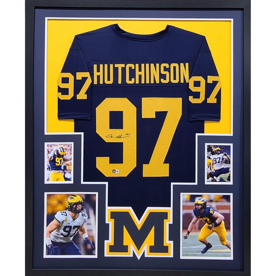Aidan Hutchinson Signed Framed Michigan Jersey Beckett Authenticated: Aidan Hutchinson Signed Framed Michigan Jersey Beckett Authenticated Celebrate your love for Michigan football with this autographed Aidan Hutchinson framed jersey. Authenticated by Beckett, a leader