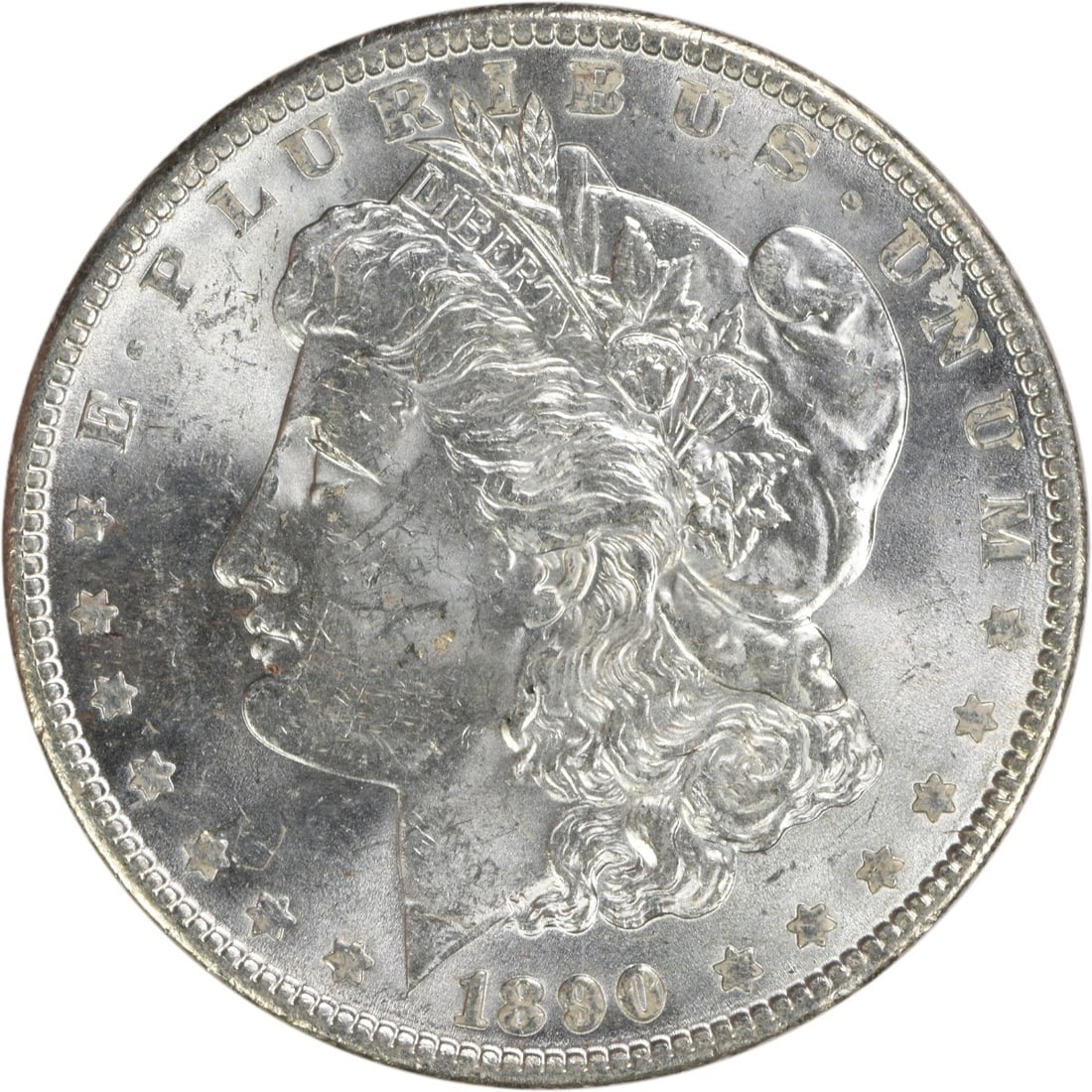 1890 Morgan Silver Dollar BU Uncertified Silver Coin: 1890 Morgan Silver Dollar BU Uncertified Silver Coin This stunning 1890 Morgan Silver Dollar is a collector's gem, showcasing its beauty in an uncirculated condition. With a composition of pure silver