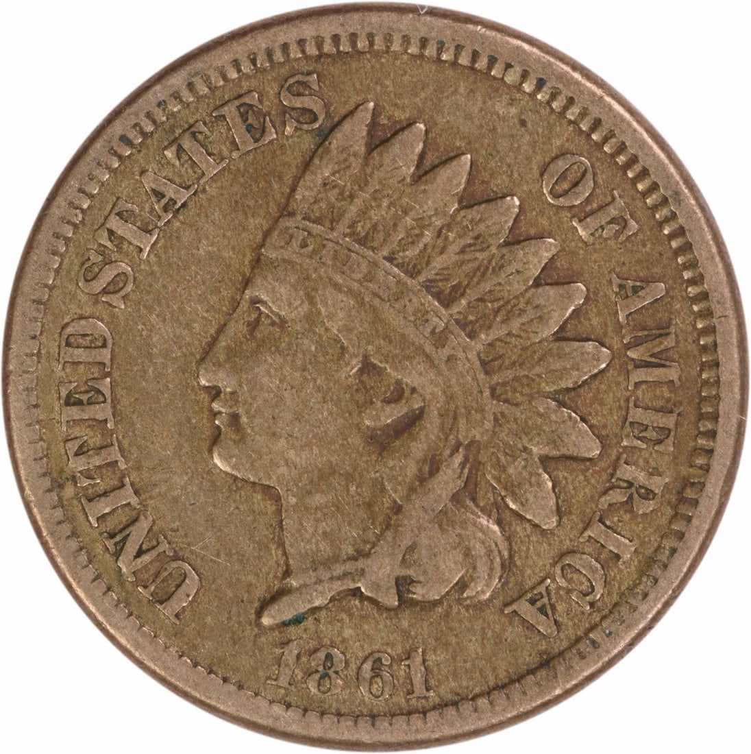 1861 Indian Head Small Cent VF Grade Philadelphia Uncertified: 1861 Indian Head Small Cent VF Grade Philadelphia Uncertified This is an 1861 Indian Head Cent from the United States, designed by James Barton Longacre and minted in Philadelphia. The coin is circula