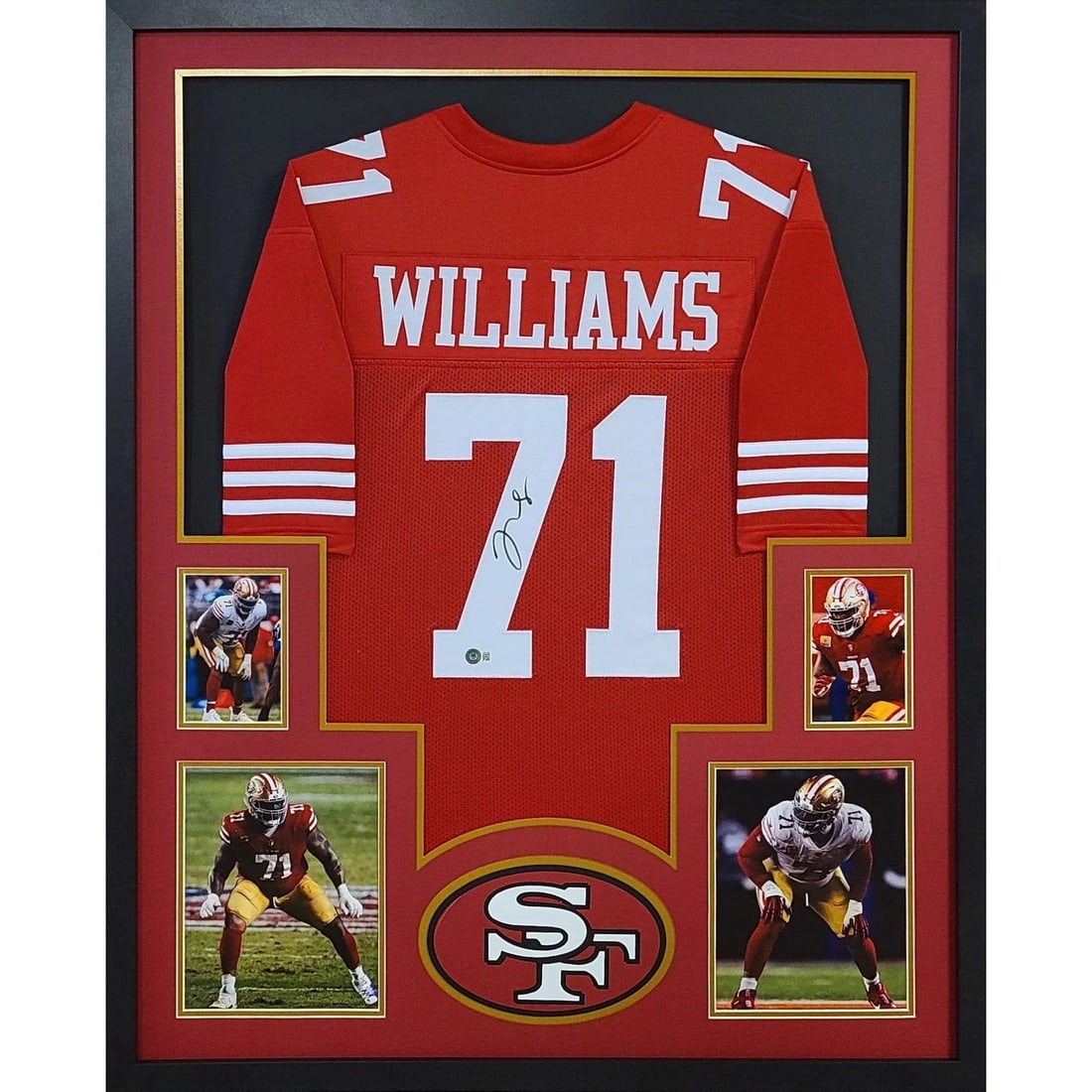 Trent Williams Signed Jersey Framed Beckett Authenticated 49ers: Trent Williams Signed Jersey Framed Beckett Authenticated 49ers This is a beautifully framed jersey of Trent Williams, featuring an authentic autograph certified by Beckett. The jersey is displayed wi