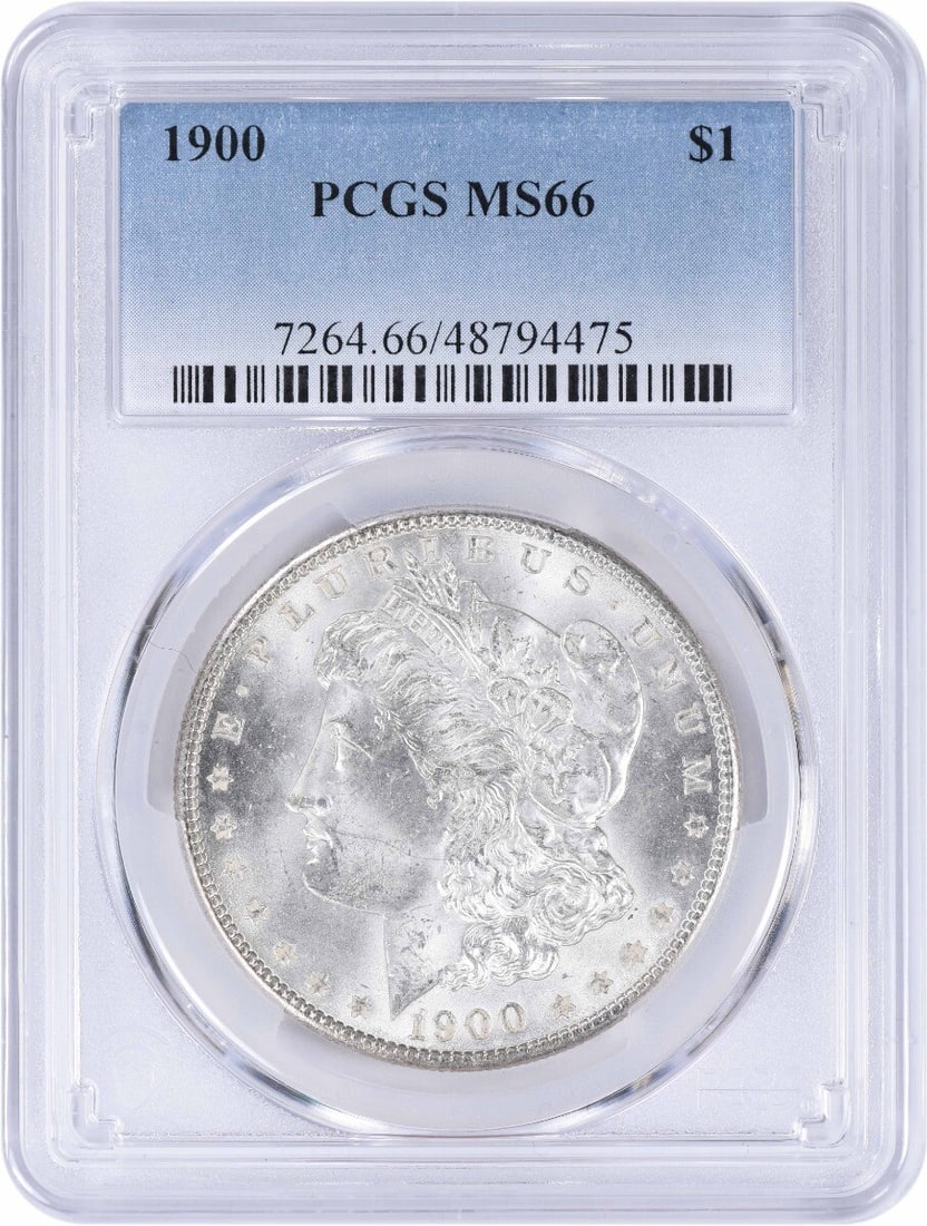 1900 Morgan Silver Dollar MS66 PCGS Uncirculated 90% Silver Coin: 1900 Morgan Silver Dollar MS66 PCGS Uncirculated 90% Silver Coin This 1900 Morgan Silver Dollar is graded MS66 by PCGS, reflecting its exceptional uncirculated condition. Struck in Philadelphia, this
