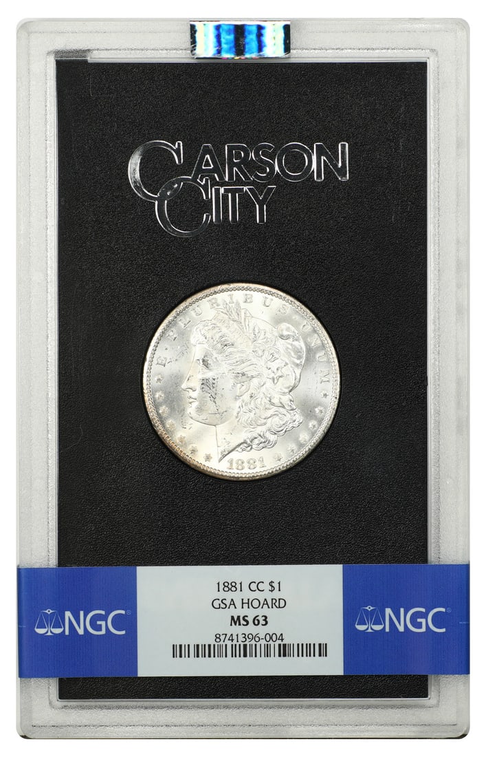 1881 Carson City Morgan Silver Dollar NGC MS63 GSA Holder: 1881 Carson City Morgan Silver Dollar NGC MS63 GSA Holder This is an 1881-CC Morgan Dollar certified by NGC with a grade of MS63. The coin is uncirculated and was minted in Carson City. It is part of