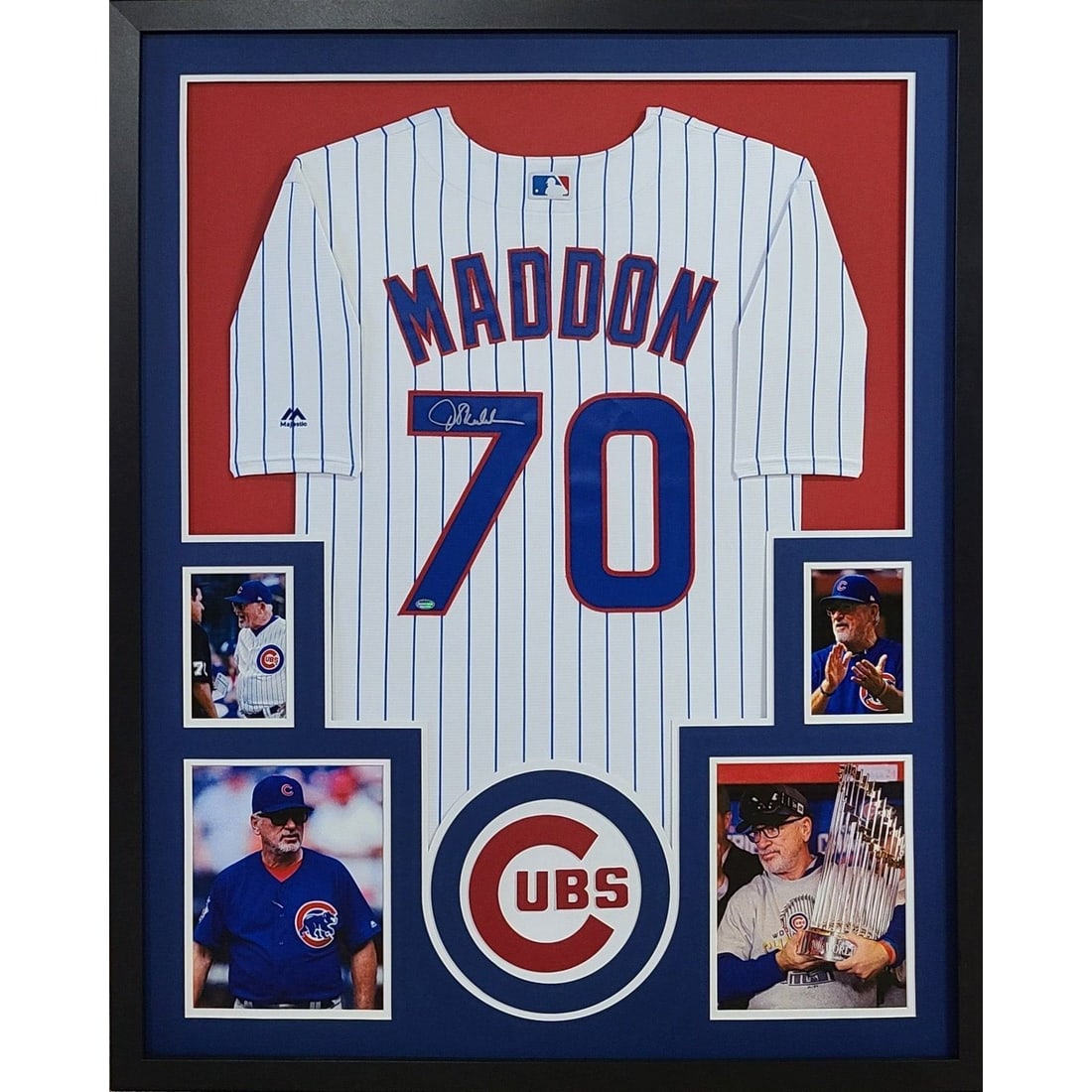 Joe Maddon Autographed Framed Jersey Chicago Cubs Schwartz Authentication: Joe Maddon Autographed Framed Jersey Chicago Cubs Schwartz Authentication This is an autographed framed jersey of Joe Maddon, the renowned manager of the Chicago Cubs. The jersey comes authenticated b