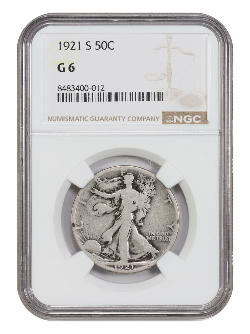 Key Date 1921-S Walking Liberty Half Dollar NGC Certified Good 6: Key Date 1921-S Walking Liberty Half Dollar NGC Certified Good 6 This 1921-S Walking Liberty Half Dollar is a circulated coin, graded Good 06 by NGC. Minted in San Francisco, it is a key date for coll