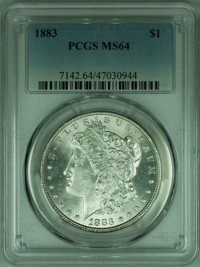 PCGS MS64 1883 Silver Morgan Dollar Philadelphia Minted Coin: PCGS MS64 1883 Silver Morgan Dollar Philadelphia Minted Coin This 1883 Morgan Silver Dollar is a collectible uncirculated coin certified by PCGS with a grade of MS-64. Minted in Philadelphia, it featu