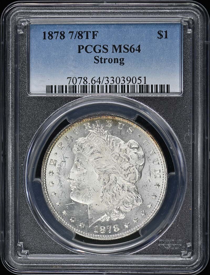 1878 Morgan Dollar PCGS MS64 Uncirculated Philadelphia Mint: 1878 Morgan Dollar PCGS MS64 Uncirculated Philadelphia Mint This 1878 Morgan Dollar is a stunning example of U.S. coinage, graded MS64 by PCGS, showcasing its uncirculated condition. Struck at the Phi