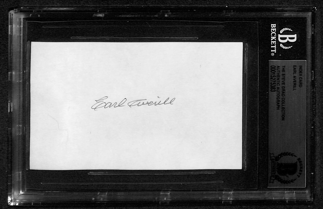 Beckett Authenticated Earl Averill Autographed 3x5 Cleveland Indians Card: Beckett Authenticated Earl Averill Autographed 3x5 Cleveland Indians Card This is an original 3x5 index card autographed by Earl Averill, the Hall of Fame outfielder for the Cleveland Indians. The sig