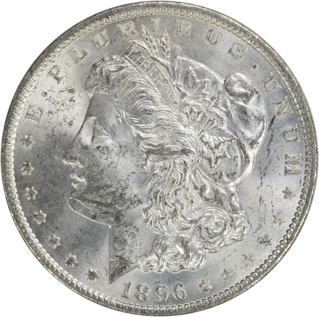 1896 Morgan Silver Dollar BU Uncertified Silver Coin: 1896 Morgan Silver Dollar BU Uncertified Silver Coin This 1896 Morgan Silver Dollar is a stunning example of American coinage, featuring a beautiful uncirculated finish. With a denomination of $1 and
