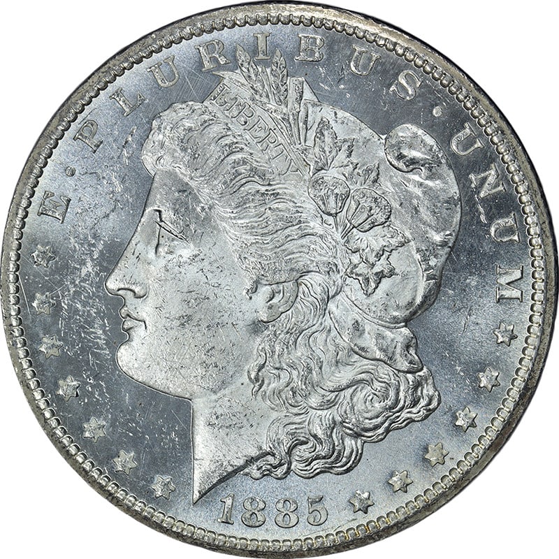 NGC MS63 PL 1885-CC Morgan Silver Dollar GSA Holder Blast White US Coin: NGC MS63 PL 1885-CC Morgan Silver Dollar GSA Holder Blast White US Coin This original 1885-CC GSA Morgan Silver Dollar is graded NGC MS63 PL, featuring a blast white appearance with superb eye appeal,