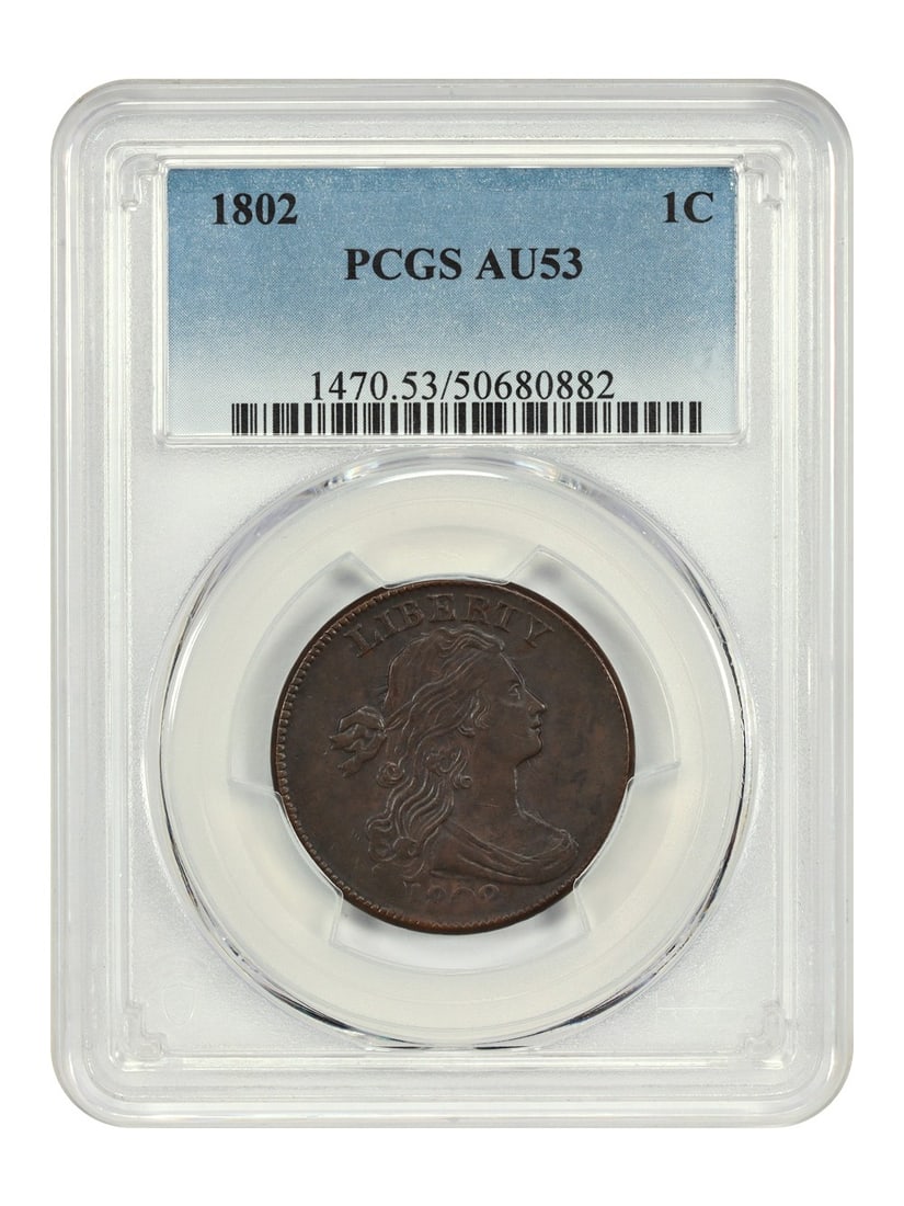 PCGS AU53 Draped Bust Large Cent 1802 Philadelphia (1 of 4)