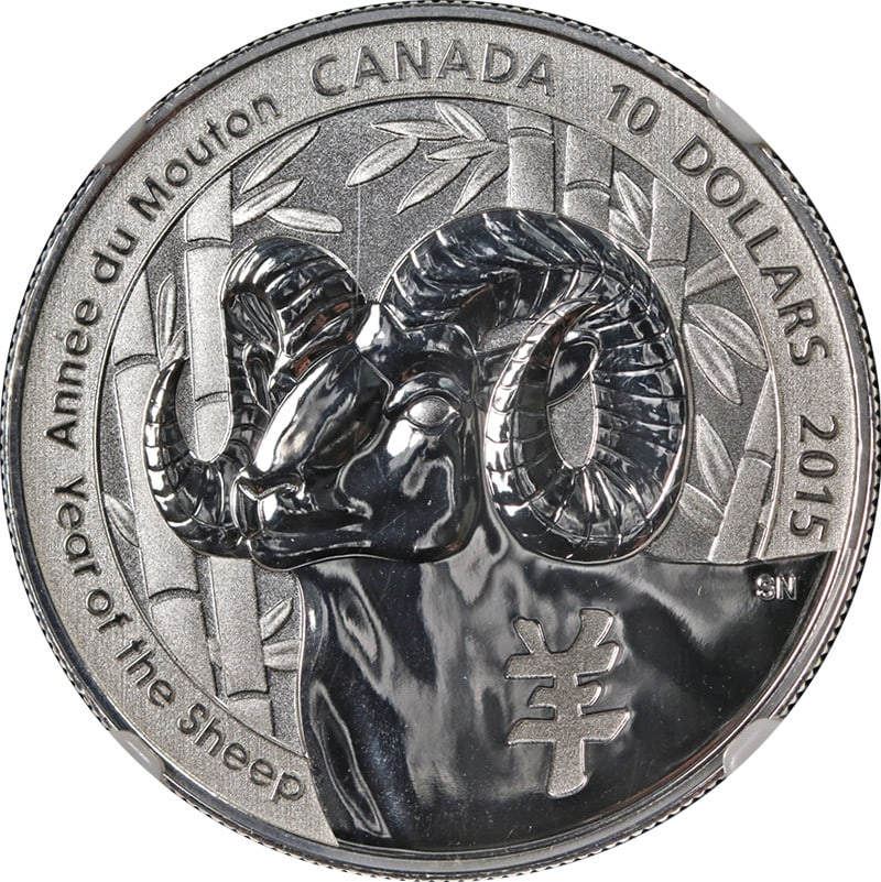 NGC SP70 Early Releases 2015 Silver $10 Year of the Sheep Canada Coin: NGC SP70 Early Releases 2015 Silver $10 Year of the Sheep Canada Coin This 2015 Canada Silver $10 Year of the Sheep coin is certified by NGC with a grade of SP70, indicating a perfect specimen. Struck