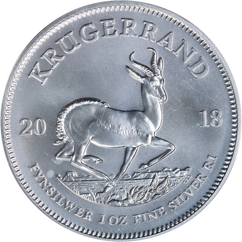 PCGS MS70 2018 South Africa Silver 1 oz Krugerrand Coin: PCGS MS70 2018 South Africa Silver 1 oz Krugerrand Coin This 2018 South Africa 1 Ounce Silver Krugerrand is graded PCGS MS70, indicating a flawless uncirculated coin with superb eye appeal, fantastic