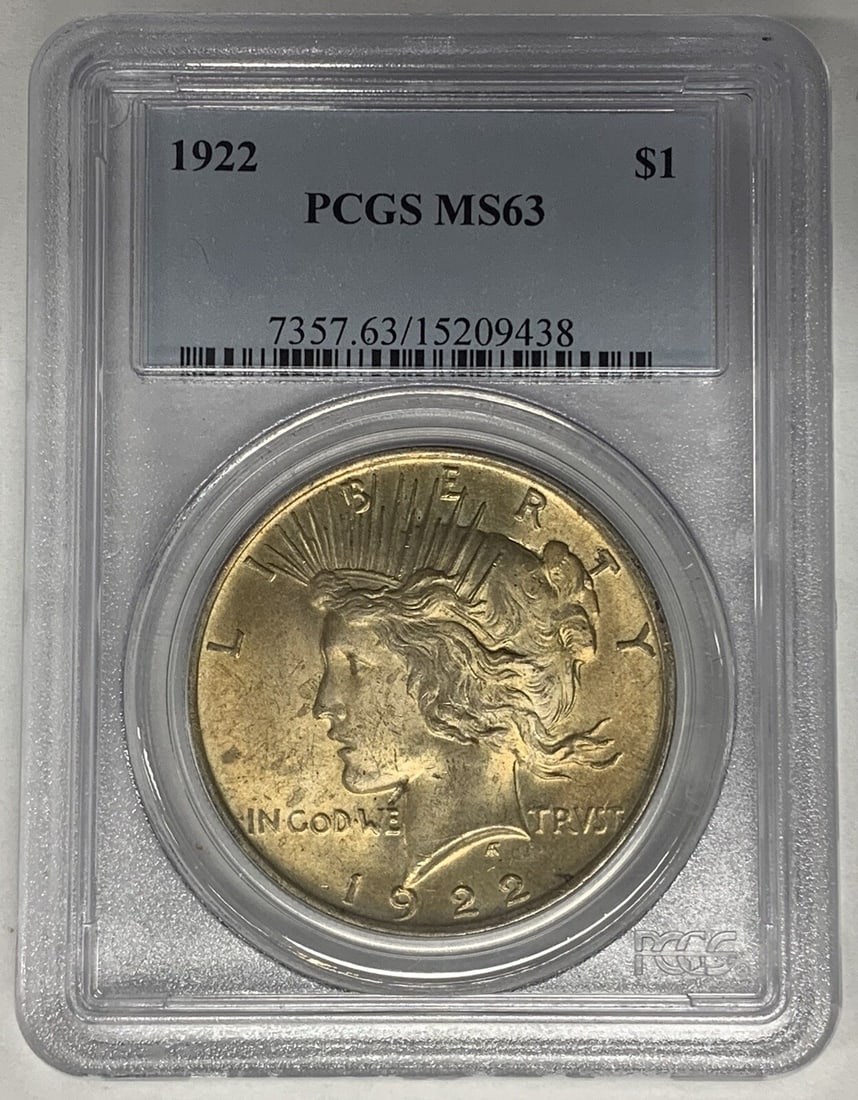 PCGS MS 63 1922 Peace Dollar Silver Coin With Attractive Toning (1 of 2)