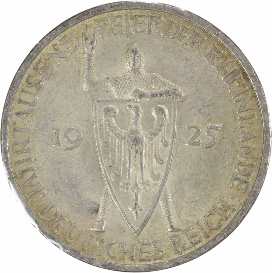 Germany 1925 Weimar Republic 5 Mark KM47 AU Grade Uncertified Coin: Germany 1925 Weimar Republic 5 Mark KM47 AU Grade Uncertified Coin This is a 1925 Germany Weimar Republic 5 Mark coin, catalogued as KM47. The coin is circulated and in About Uncirculated (AU) conditi