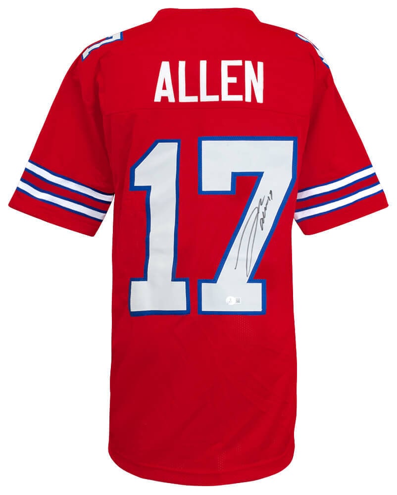 Josh Allen Signed Red Custom Football Jersey Beckett COA Buffalo Bills: Josh Allen Signed Red Custom Football Jersey Beckett COA Buffalo Bills Celebrate your support for the Buffalo Bills with this Josh Allen signed red custom football jersey. This authentic piece showcas