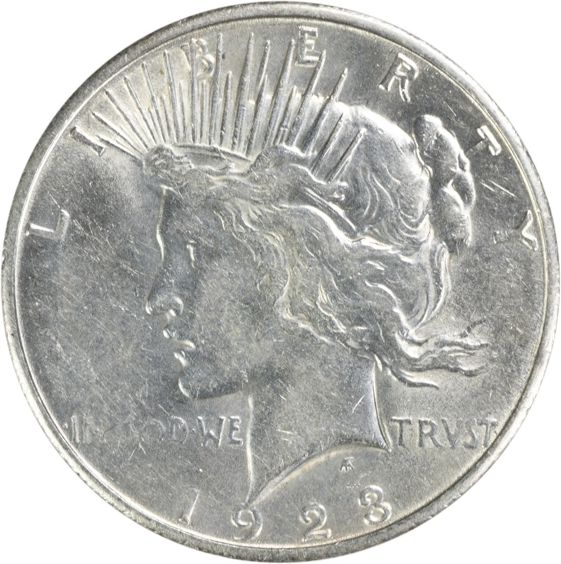 1923-S Peace Silver Dollar AU Circulated Uncertified Coin: 1923-S Peace Silver Dollar AU Circulated Uncertified Coin This 1923-S Peace Silver Dollar is a remarkable piece of history featuring a design by Anthony de Francisci. The coin, with a mintage of 19,02