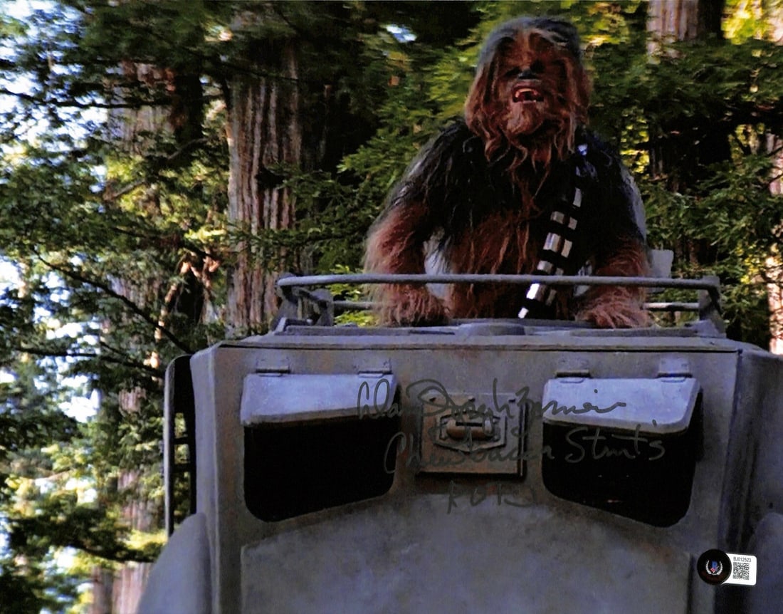 Signed 11x14 Photo by Daniel Zormeier Chewbacca Double Star Wars ROTJ Beckett Authenticated: Signed 11x14 Photo by Daniel Zormeier Chewbacca Double Star Wars ROTJ Beckett Authenticated This is an original 11x14 photograph autographed in silver permanent marker by Daniel Zormeier, who served a