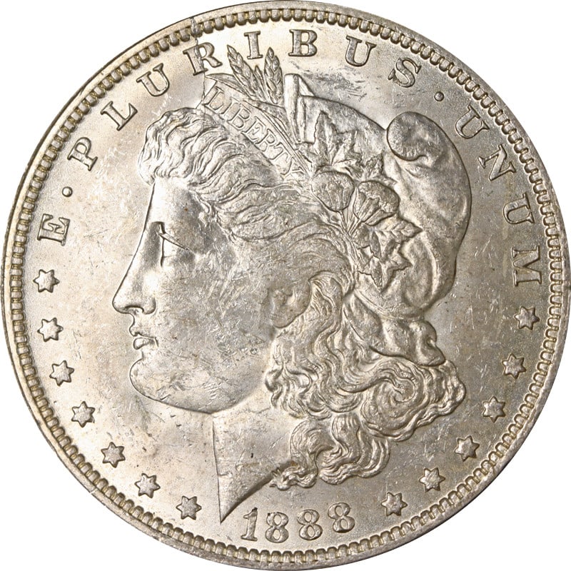 1888-O Silver Morgan Dollar VAM 1A With 'E' Reverse Variety: 1888-O Silver Morgan Dollar VAM 1A With 'E' Reverse Variety This is a circulated 1888-O Morgan Silver Dollar featuring the VAM 1A variety with an 'E' on the reverse. Minted in New Orleans in 1888, thi