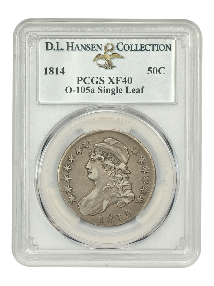 1814 Capped Bust Half Dollar PCGS XF40 O-105a Single Leaf Coin: 1814 Capped Bust Half Dollar PCGS XF40 O-105a Single Leaf Coin This 1814 Capped Bust Half Dollar is certified by PCGS with a grade of XF40, making it a notable addition for collectors. The coin featur