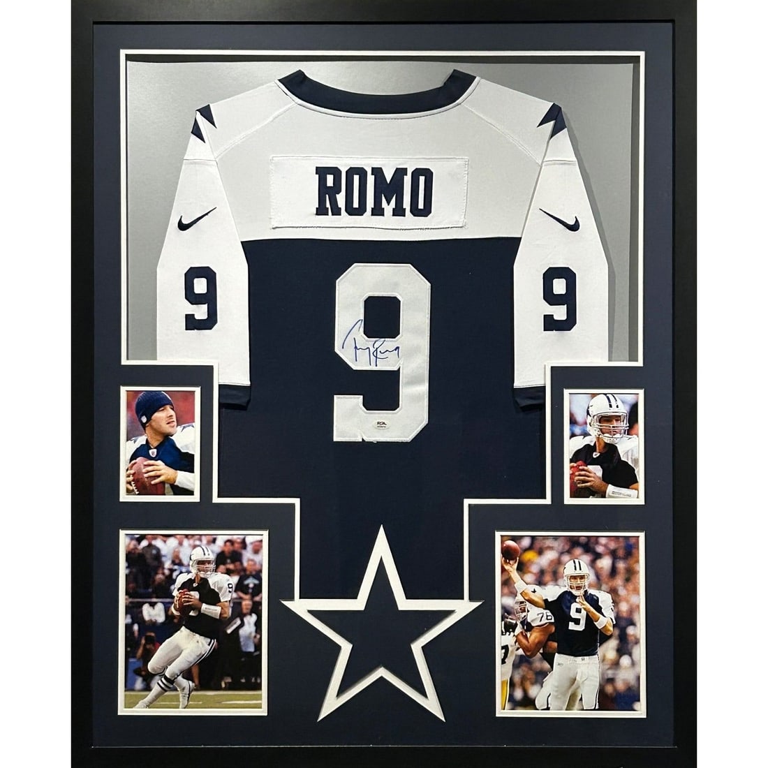 Tony Romo Autographed Framed Jersey Dallas Cowboys PSA/DNA 42x34: Tony Romo Autographed Framed Jersey Dallas Cowboys PSA/DNA 42x34 Celebrate the legacy of Tony Romo with this beautifully framed autographed jersey, a must-have for any Dallas Cowboys fan. This item fe