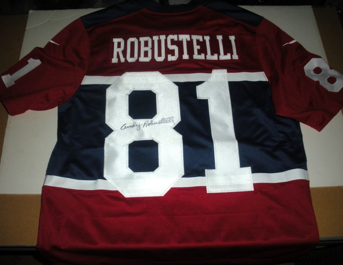Andy Robustelli New York Giants Signed Nike Jersey with COA: Andy Robustelli New York Giants Signed Nike Jersey with COA This is a rare, officially licensed Nike jersey signed by Andy Robustelli, a legendary player of the New York Giants. This original piece co