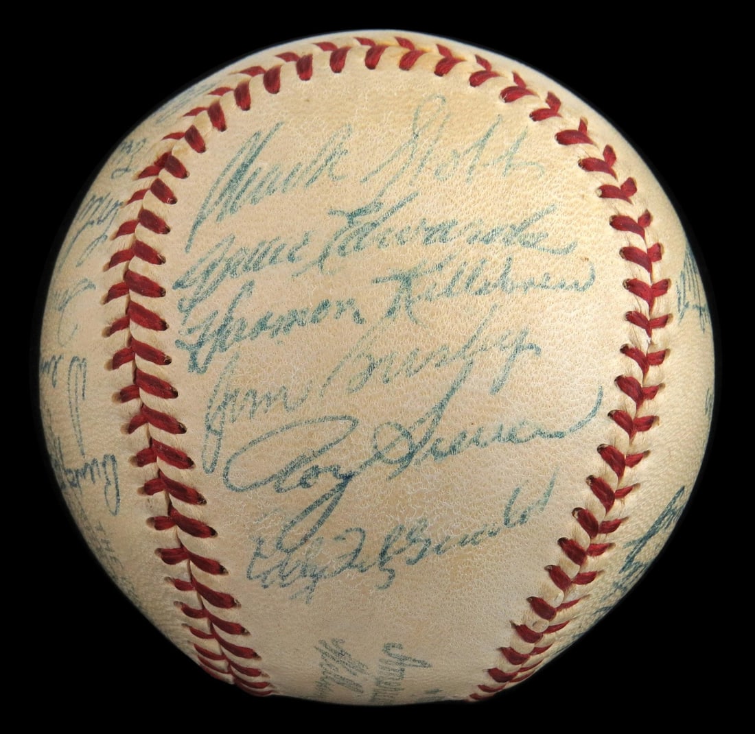1955 Washington Senators Team Signed Baseball with Harmon Killebrew JSA COA: 1955 Washington Senators Team Signed Baseball with Harmon Killebrew JSA COA This 1955 Washington Senators team-signed baseball is a remarkable piece of baseball memorabilia featuring 27 autographs, in