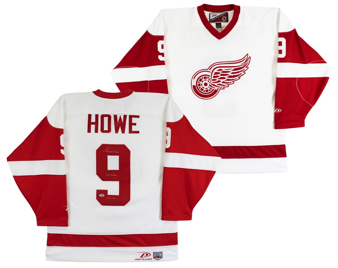 Gordie Howe Signed Detroit Red Wings Jersey with Inscription PSA/DNA: Gordie Howe Signed Detroit Red Wings Jersey with Inscription PSA/DNA Celebrate the legacy of hockey legend Gordie Howe with this authentic Detroit Red Wings white pro player jersey. Personally signed