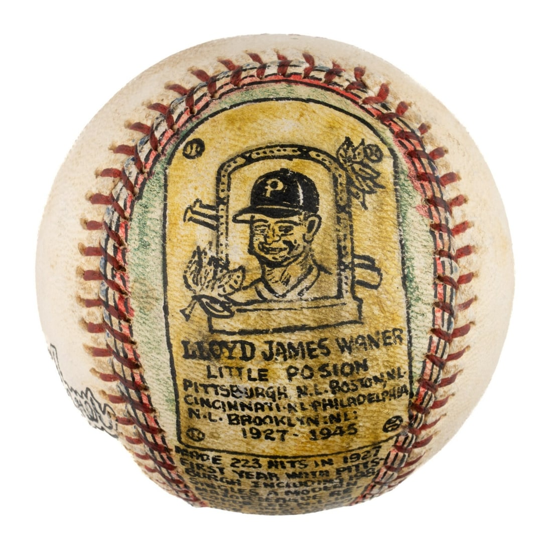 Lloyd Waner Signed Folk Art Baseball by George Sosnak: Lloyd Waner Signed Folk Art Baseball by George Sosnak This exquisite hand-painted baseball is a unique tribute to Hall of Fame outfielder Lloyd Waner, created by renowned folk artist and former minor-