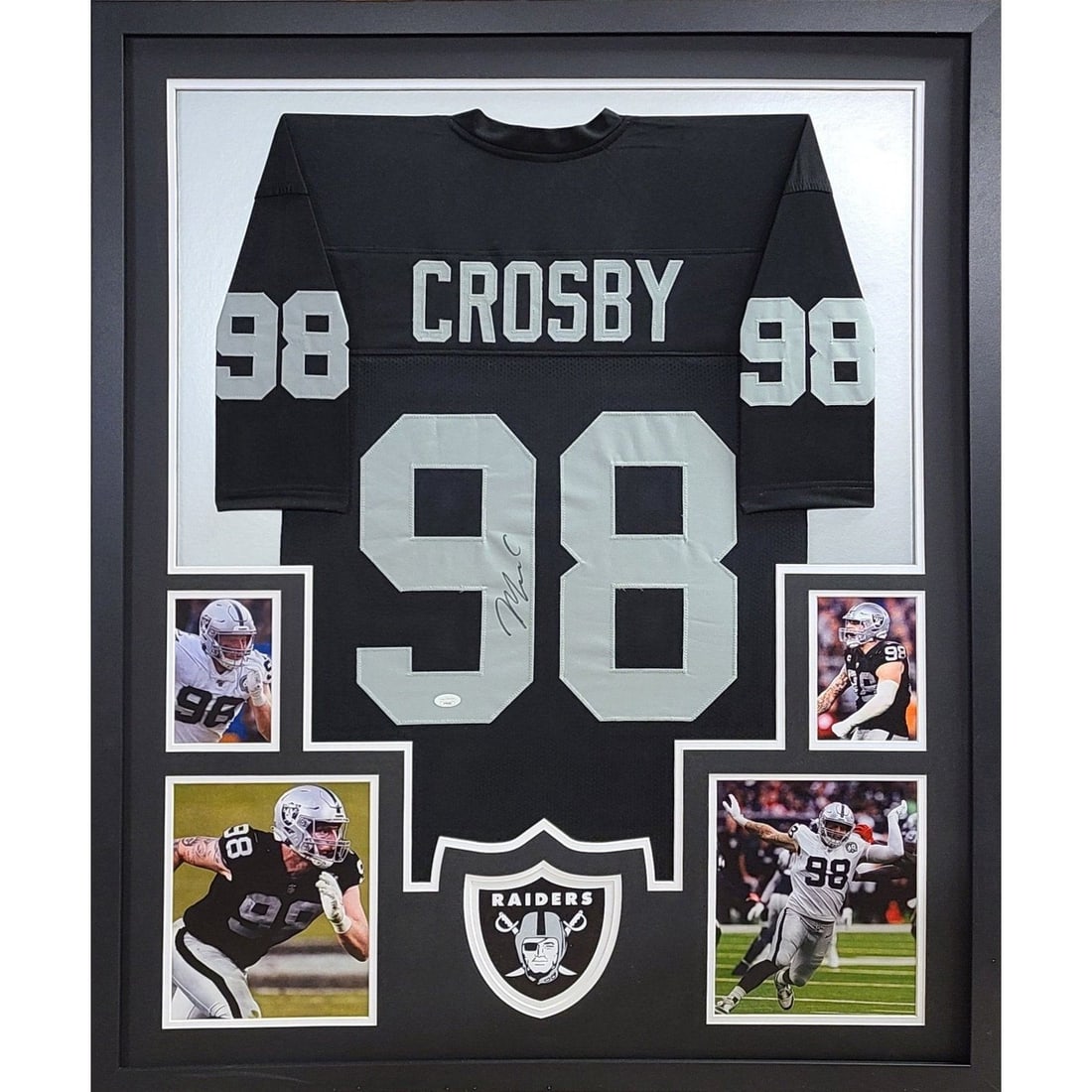 Maxx Crosby Autographed Framed Jersey Las Vegas Raiders OKAuthentics: Maxx Crosby Autographed Framed Jersey Las Vegas Raiders OKAuthentics This is an autographed Maxx Crosby framed jersey, showcasing the iconic Las Vegas Raiders logo. Authenticated by OKAuthentics, a le