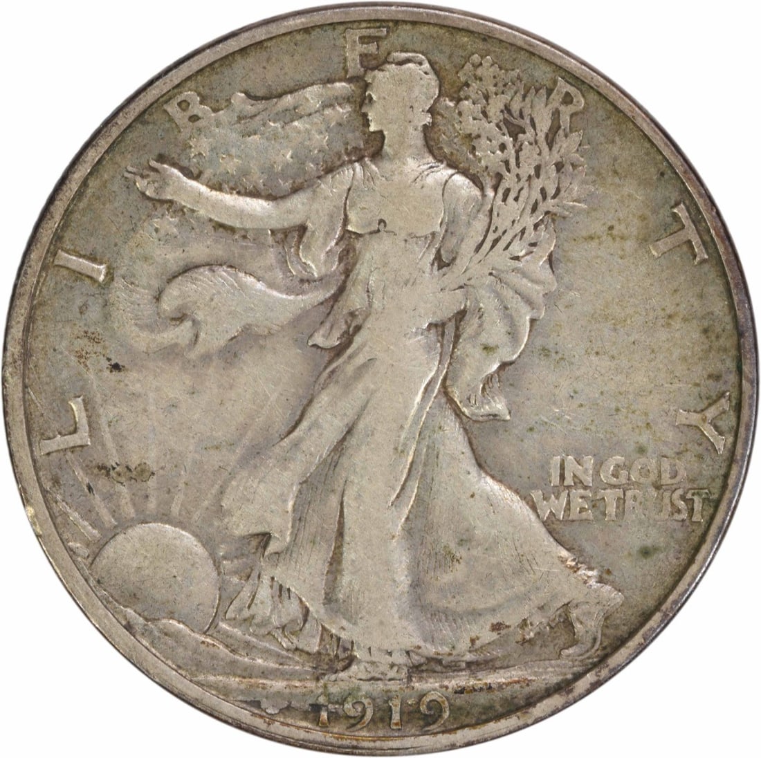 1919-S Walking Liberty Half Dollar EF Uncertified 90% Silver: 1919-S Walking Liberty Half Dollar EF Uncertified 90% Silver This 1919-S Walking Liberty Silver Half Dollar is a beautiful example of American coinage, featuring the iconic design by Adolph Alexander