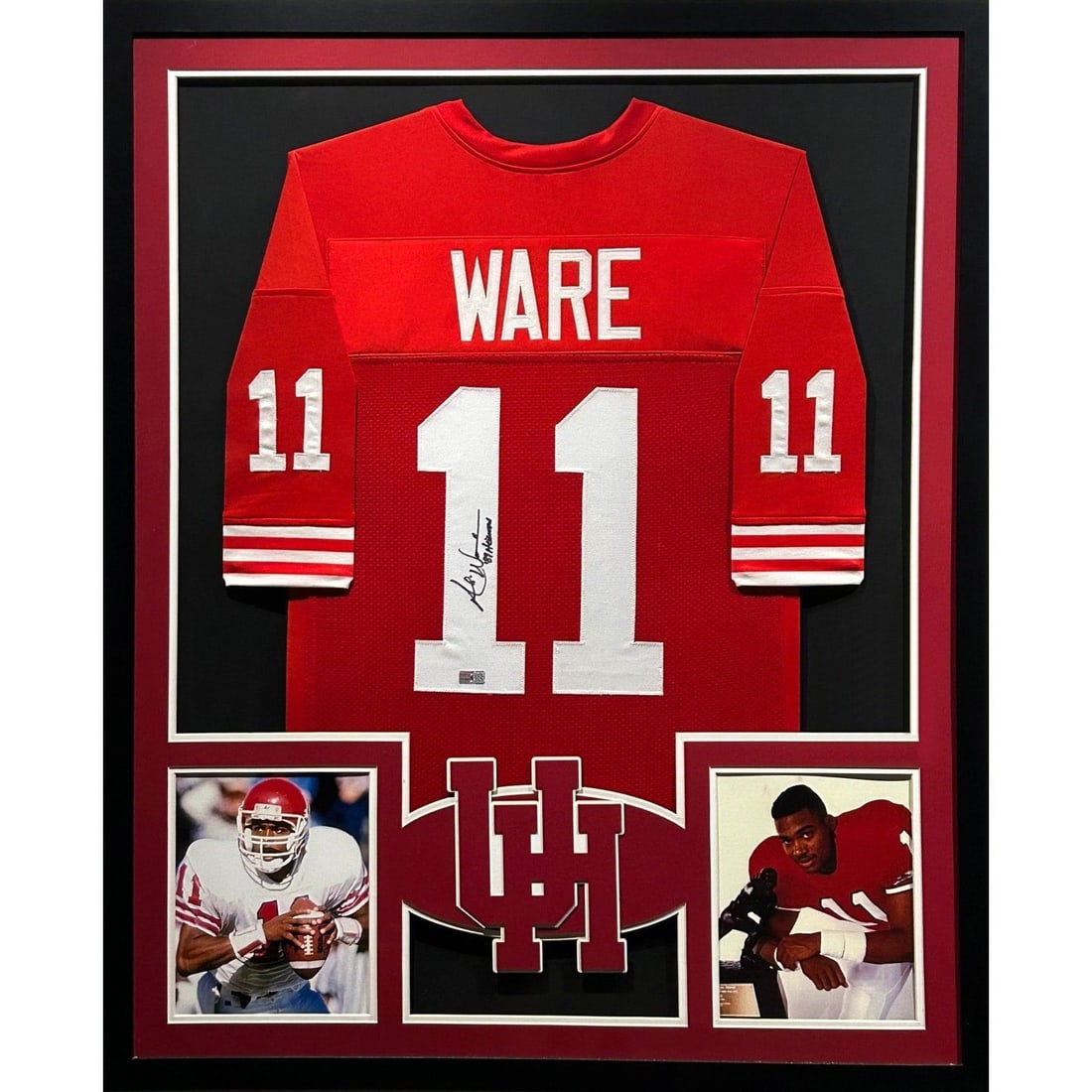 Andre Ware Signed Framed Jersey Tristar Authenticated Heisman Trophy: Andre Ware Signed Framed Jersey Tristar Authenticated Heisman Trophy This is an autographed framed jersey of Andre Ware, a notable Heisman Trophy winner. The jersey is authenticated by Tristar, known