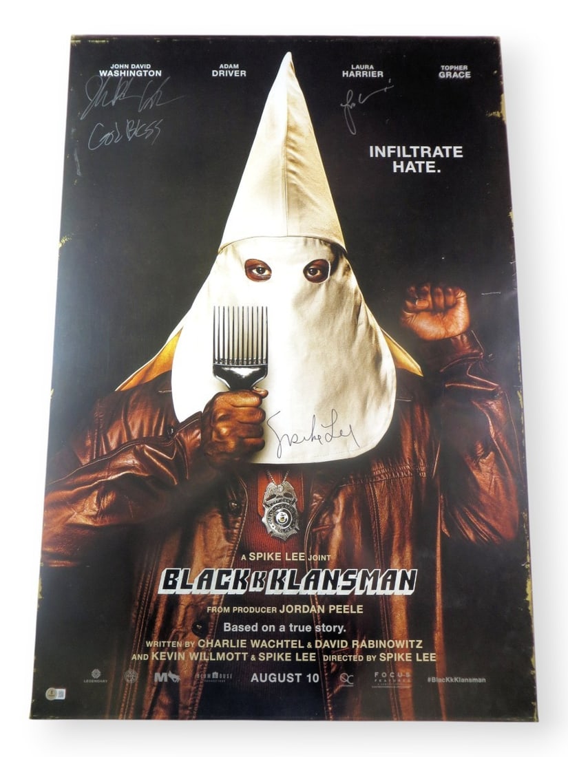 BlacKkKlansman Signed Poster 27X40 Spike Lee Washington Harrier BAS: BlacKkKlansman Signed Poster 27X40 Spike Lee Washington Harrier BAS This original 27X40 poster of BlacKkKlansman is signed by acclaimed director Spike Lee and stars John David Washington and Laura Har