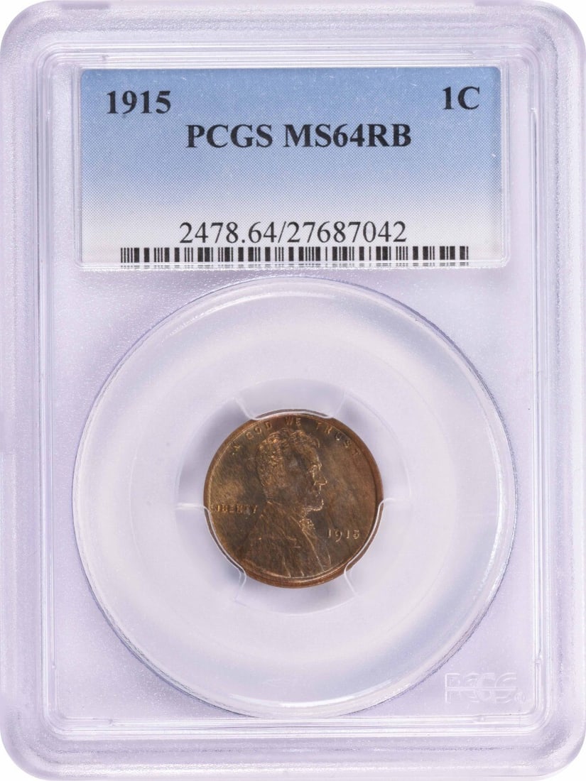 1915 Lincoln Wheat Cent Copper Small Cent MS64RB PCGS Certified: 1915 Lincoln Wheat Cent Copper Small Cent MS64RB PCGS Certified This is a 1915 Lincoln Wheat Cent graded MS64 Red Brown (RB) by PCGS. The coin is uncirculated and features a copper composition. It was