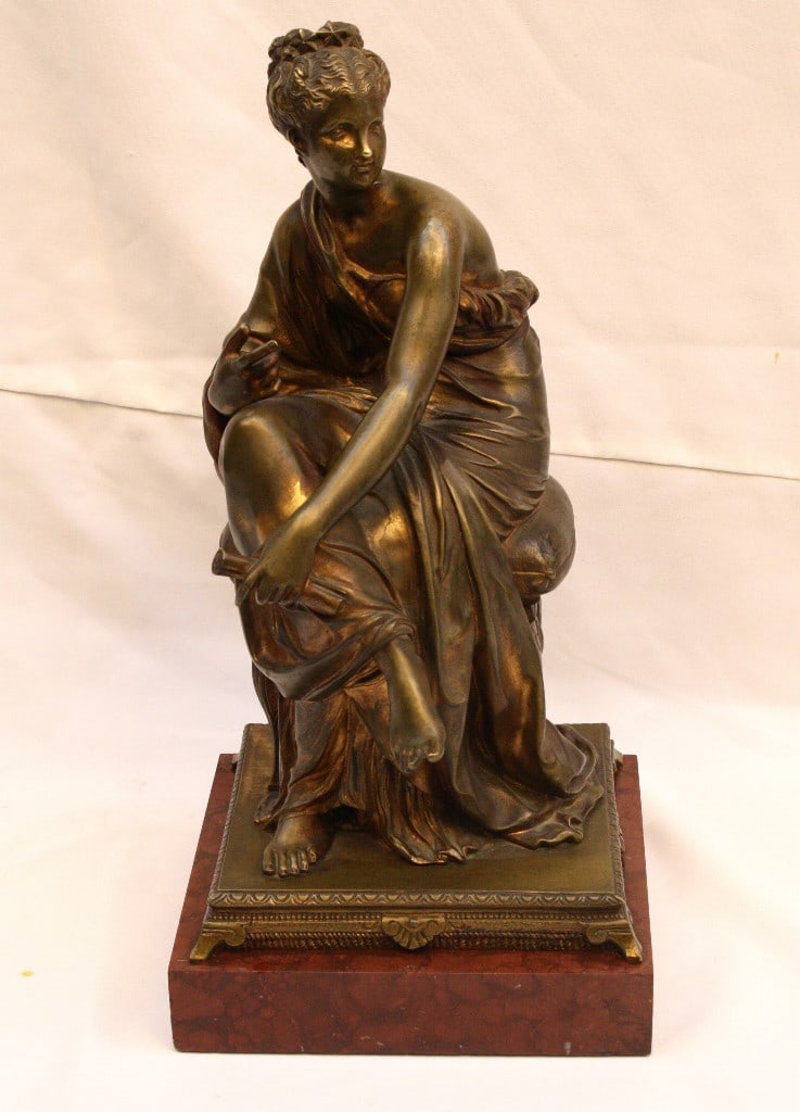 19th Century Bronze Statue of Semi-Nude Woman by E.H. Dumaige: 19th Century Bronze Statue of Semi-Nude Woman by E.H. Dumaige Discover a stunning bronze statue by renowned French artist Etienne Henri Dumaige, created in the 19th century. This exquisite piece featu