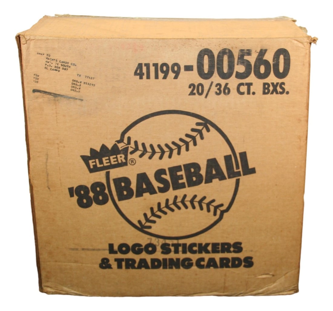1988 Fleer Baseball Wax Case with 20 Boxes MLB Trading Cards: 1988 Fleer Baseball Wax Case with 20 Boxes MLB Trading Cards This is a 1988 Fleer Baseball Wax Case containing 20 boxes of trading cards. A perfect addition for collectors and baseball fans, this set
