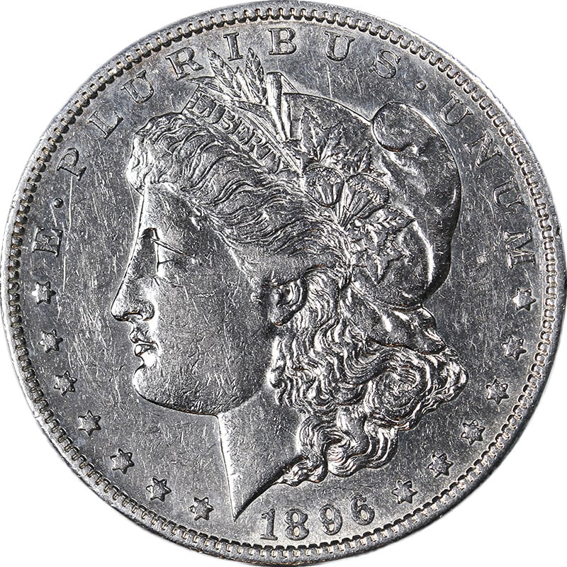 1896-S Morgan Silver Dollar Choice AU Key Date Silver Coin: 1896-S Morgan Silver Dollar Choice AU Key Date Silver Coin This 1896-S Morgan Silver Dollar is a key date coin that showcases excellent eye appeal, characterized by nice luster and a strong strike. It