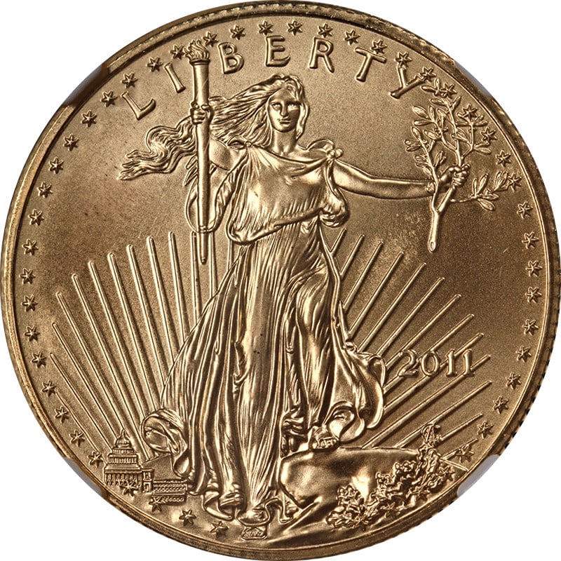2011 $25 Gold Eagle NGC MS70 Coin Early Releases: 2011 $25 Gold Eagle NGC MS70 Coin Early Releases This 2011 Gold American Eagle $25 coin is certified by NGC with a perfect MS70 grade and features the Early Releases label. Composed of gold, this unci