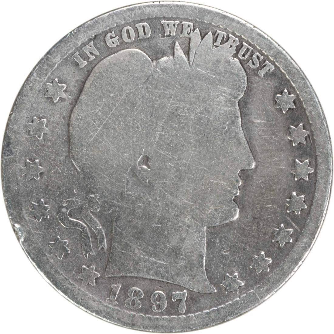 1897-O Barber Quarter 25C Uncertified 90% Silver Coin (1 of 2)