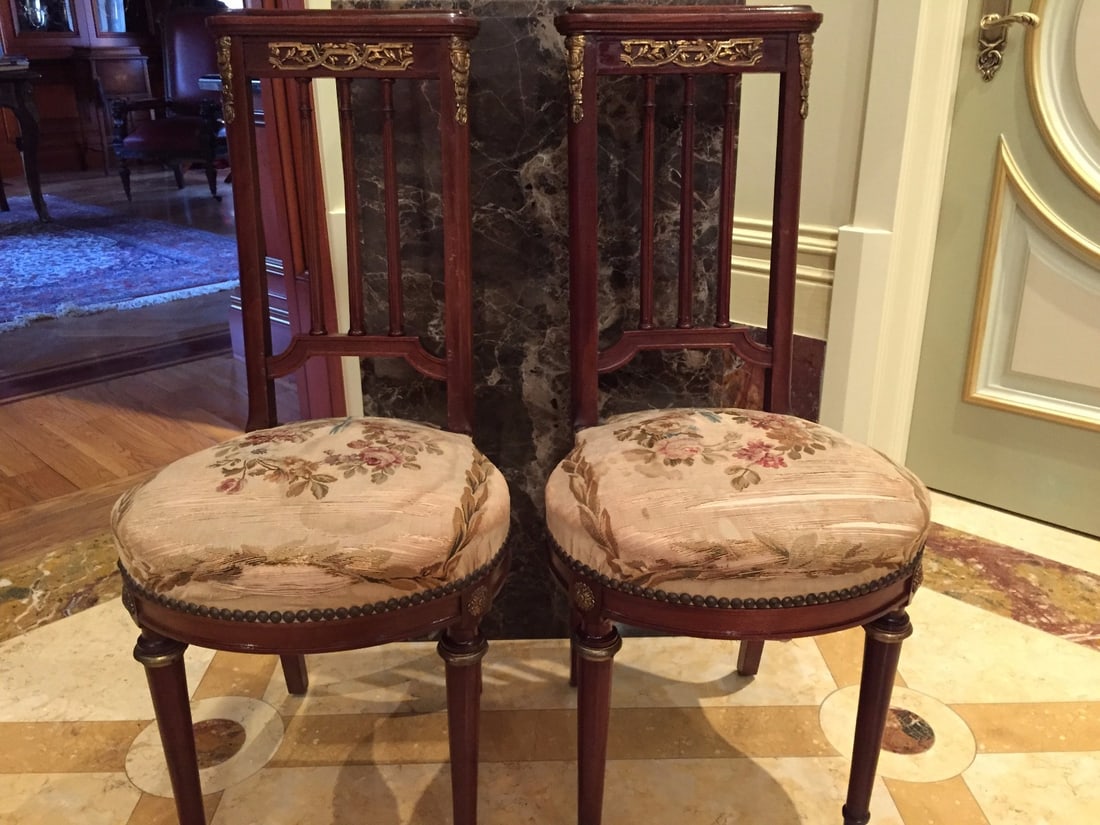 Exquisite Victorian Pair of 19th Century French Bronze Chairs: Exquisite Victorian Pair of 19th Century French Bronze Chairs This exquisite pair of 19th century French Louis XVI Abousan bronze wood chairs exemplifies Victorian style craftsmanship. Each chair show