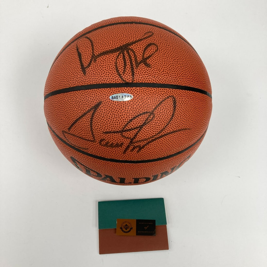 Scottie Pippen Damon Stoudamire Signed NBA Basketball Upper Deck COA: Scottie Pippen Damon Stoudamire Signed NBA Basketball Upper Deck COA This is an official Spalding NBA game basketball signed by basketball legends Scottie Pippen and Damon Stoudamire. The ball comes w