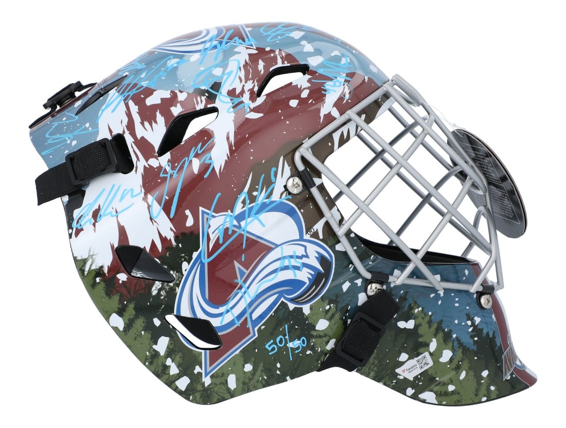 2022 Colorado Avalanche Team Signed Goalie Mask with 22 Signatures: 2022 Colorado Avalanche Team Signed Goalie Mask with 22 Signatures Celebrate the 2022 Colorado Avalanche's triumph with this limited edition replica goalie mask, signed by the entire team. Featuring 2