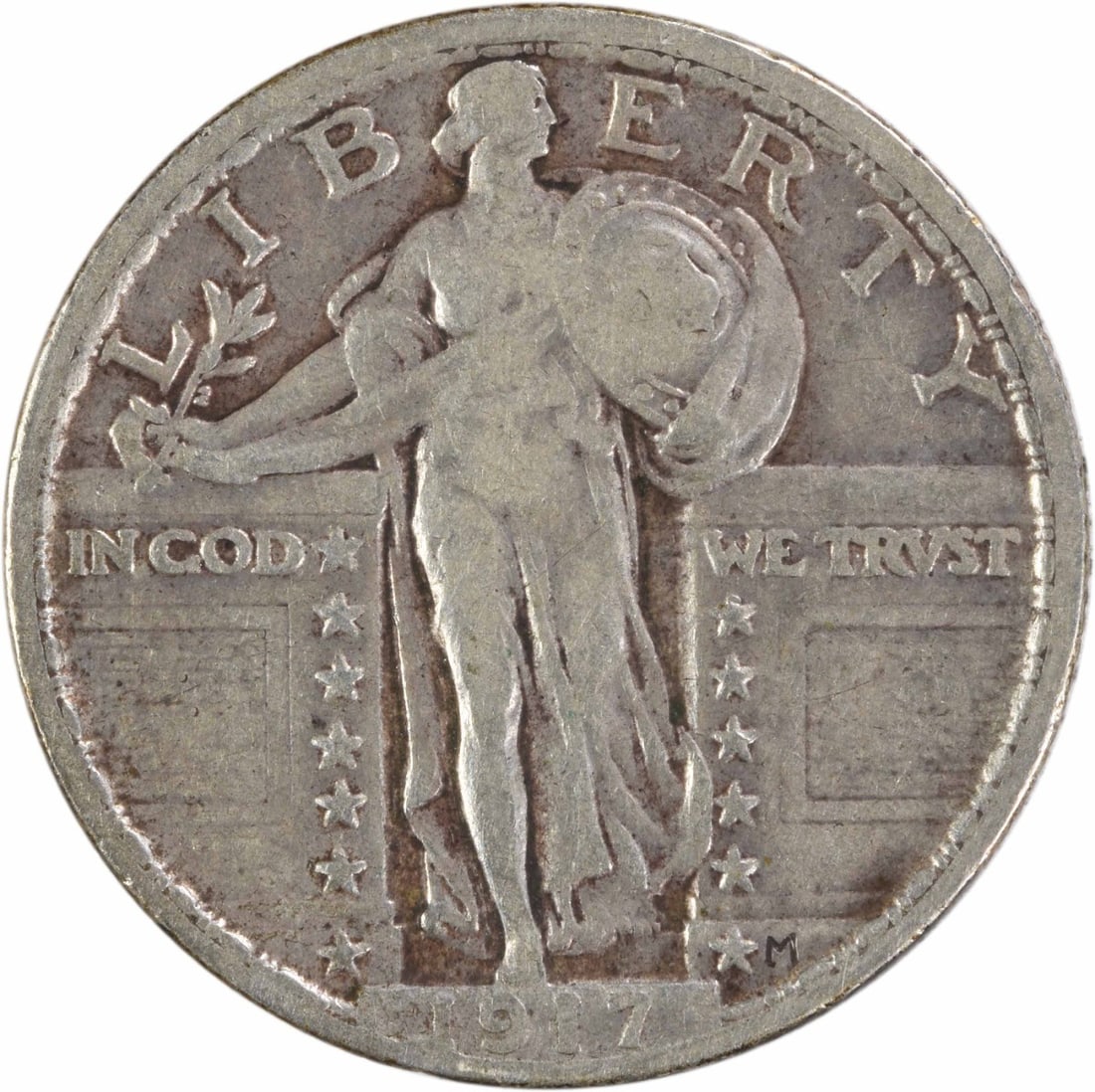 1917 Philadelphia Standing Liberty Quarter Type 2 Silver Uncertified VF: 1917 Philadelphia Standing Liberty Quarter Type 2 Silver Uncertified VF This 1917 Standing Liberty Silver Quarter Type 2 is an uncertified, circulated coin from the Philadelphia Mint. Designed by Herm
