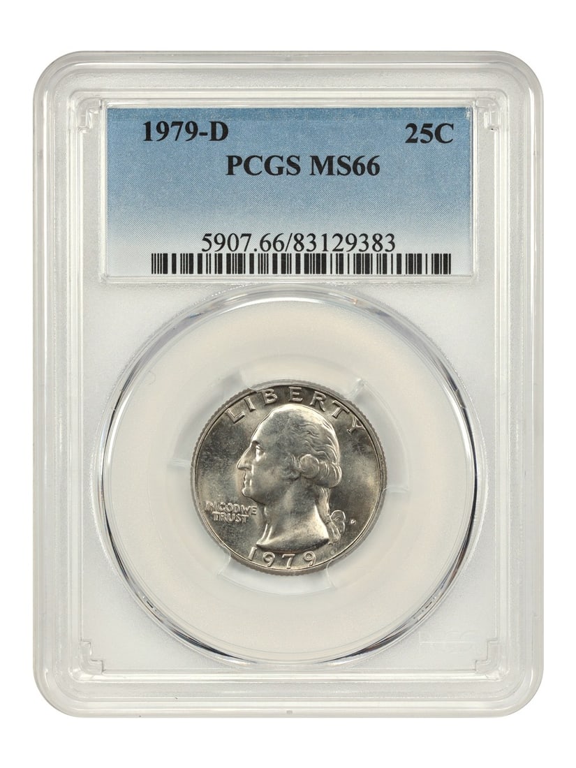 PCGS MS66 1979 Denver Mint Washington Quarter 25C: PCGS MS66 1979 Denver Mint Washington Quarter 25C This is a 1979-D Washington Quarter graded MS66 by PCGS. The coin is uncirculated and was minted in Denver. It belongs to the Washington Quarter serie