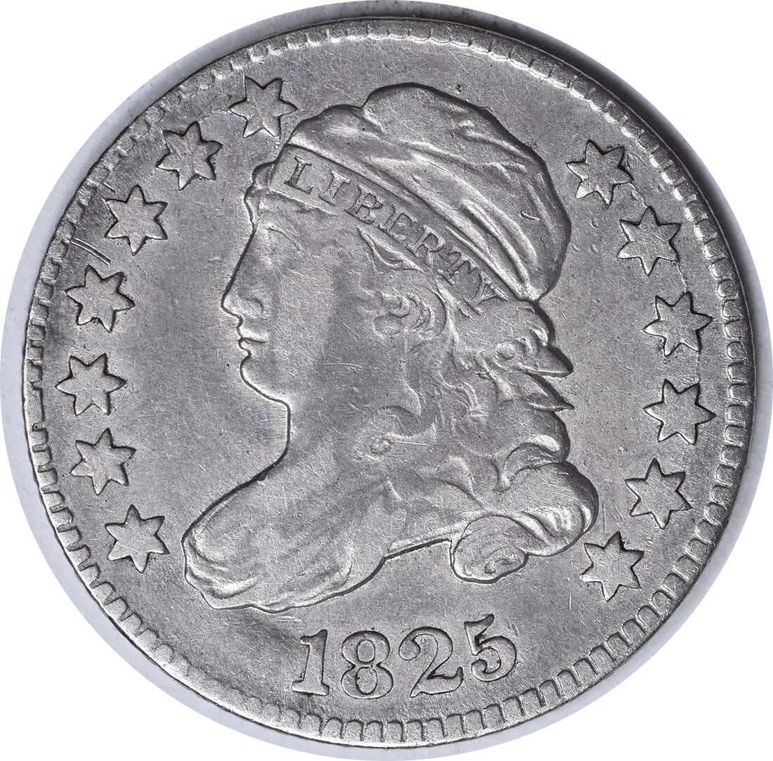 1825 Capped Bust Silver Dime 10C John Reich Design Uncertified: 1825 Capped Bust Silver Dime 10C John Reich Design Uncertified This 1825 Capped Bust Silver Dime is a remarkable piece of numismatic history, showcasing the craftsmanship of designer John Reich. This